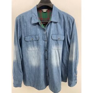 Natural Reflections Womens XL Denim Shirt Plaid Flannel Lined Snap Blue Western